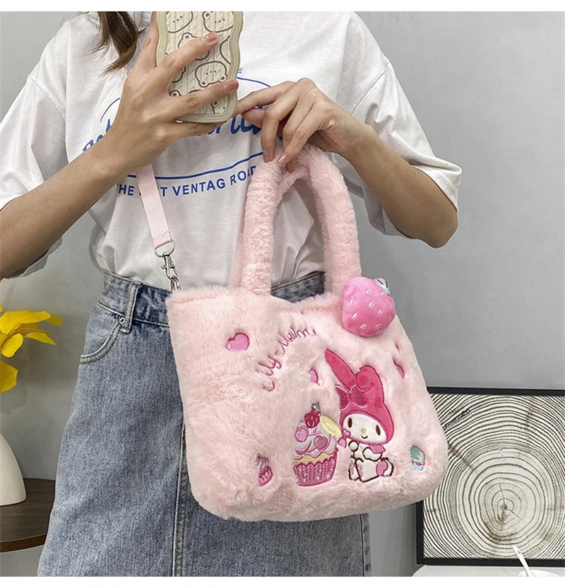 Plush Shoulder Bag - Hello Kitty, My Melody, Kuromi, Cinnamoroll Cartoon Handbag for Women and Girls