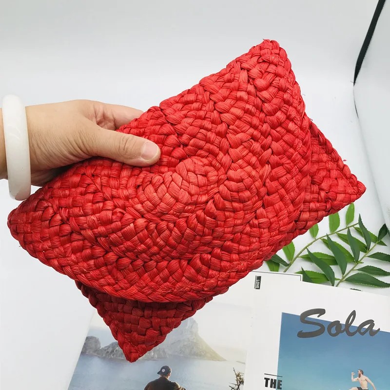 Handmade Woven Straw Clutch Bag – Colorful Summer Envelope Purse for Women