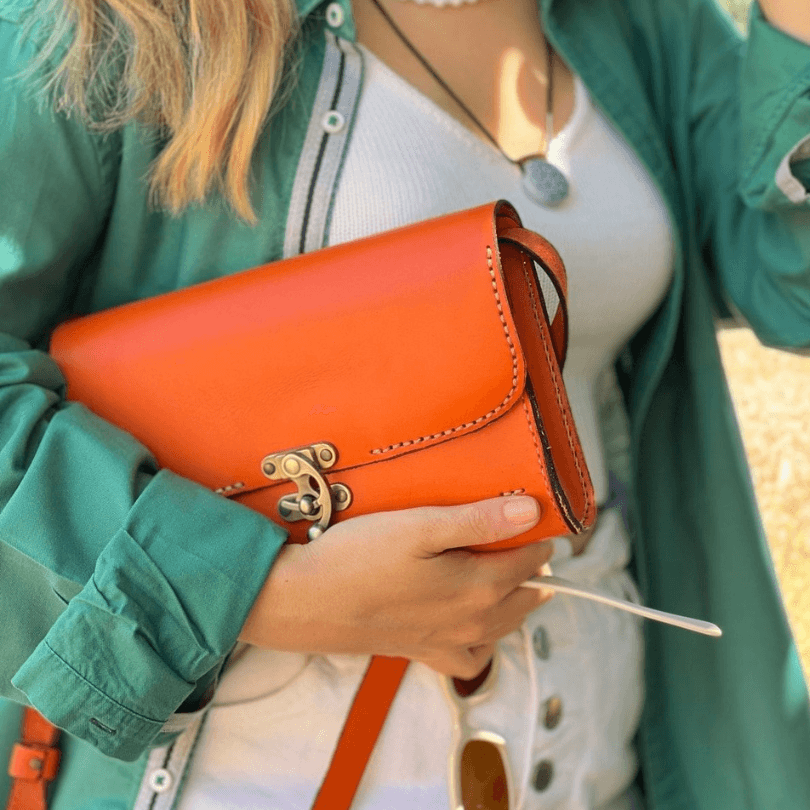 Kuşadası Heritage Crossbody – 100% Genuine Leather Handcrafted Shoulder Bag in Orange by HappyNear Exclusive