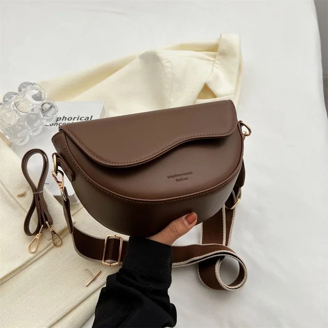 Stylish PU Leather Crossbody Bag for Women – Fashionable Wide Strap Shoulder Bag with Elegant Design