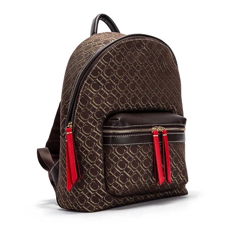 Luxury Monogram Jacquard Backpack for Men & Women – Stylish Commuter & Travel Bag with Leather Accents