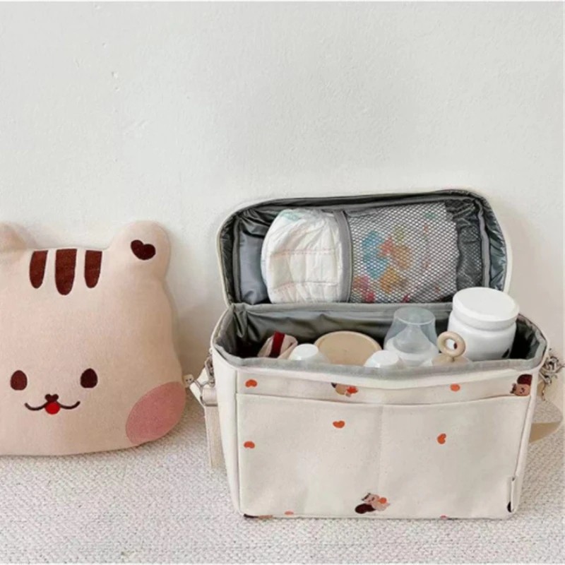 Waterproof Baby Bottle Cooler Bag with Thermal Insulation – Multifunctional Diaper Bag, Stroller Bag, and Organizer Pouch for Moms – Black Bear Design