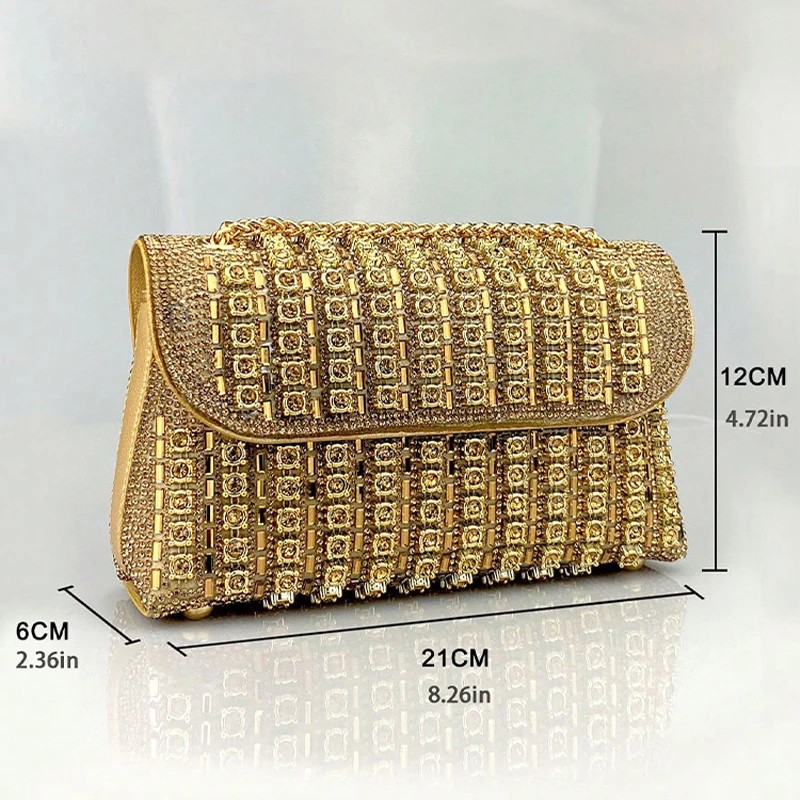 Glamorous Women’s Diamond Shoulder Bag – Luxury Designer Party Purse, Portable Messenger Bag in Gold