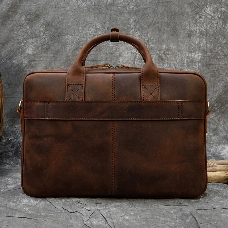 Retro Leather Laptop Briefcase Bag - Genuine Leather 15.6" Business Tote for Men in Dark Brown, Light Brown, and Black