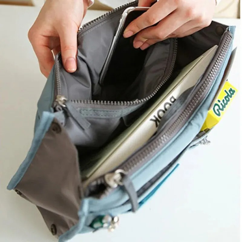 Korean-Style Multifunctional Folding Storage Bag – Large Capacity Double Zipper Organizer for Women’s Makeup and Essentials, Available in Blue, Black, and Yellow