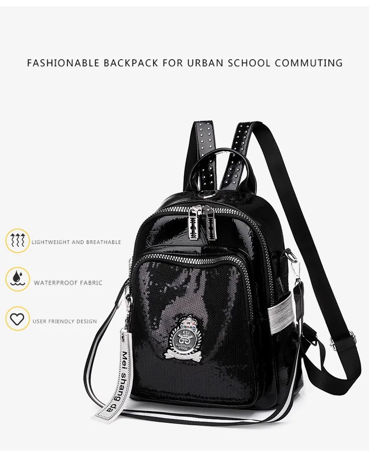 Chic Black Designer PU Leather Backpack for Women - Stylish & Versatile Shoulder Bag with High Capacity for Travel & School