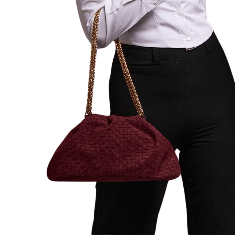 Trabzon Woven Suede Chain Shoulder Bag – Burgundy Vegan Leather by HappyNear Exclusive