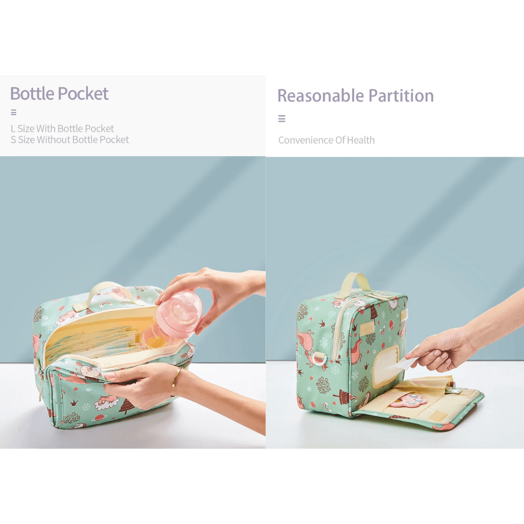 Baby Diaper Bag - Multifunctional Maternity Organizer with Wet/Dry Compartments, Travel-Friendly, Green & Pink Variants