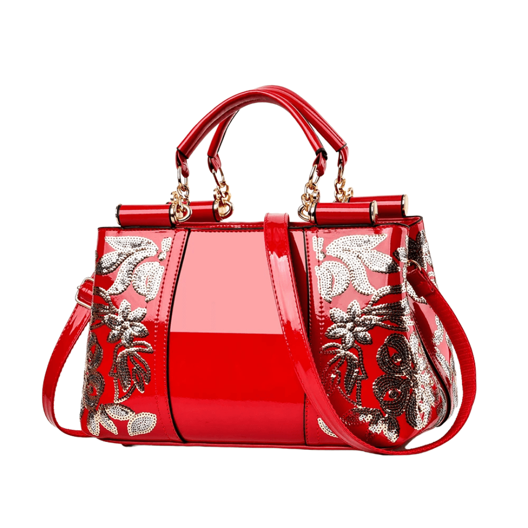 Elegant Patent Leather Women’s Handbag with Floral Embroidery – Luxury Large Capacity Shoulder Messenger Bag