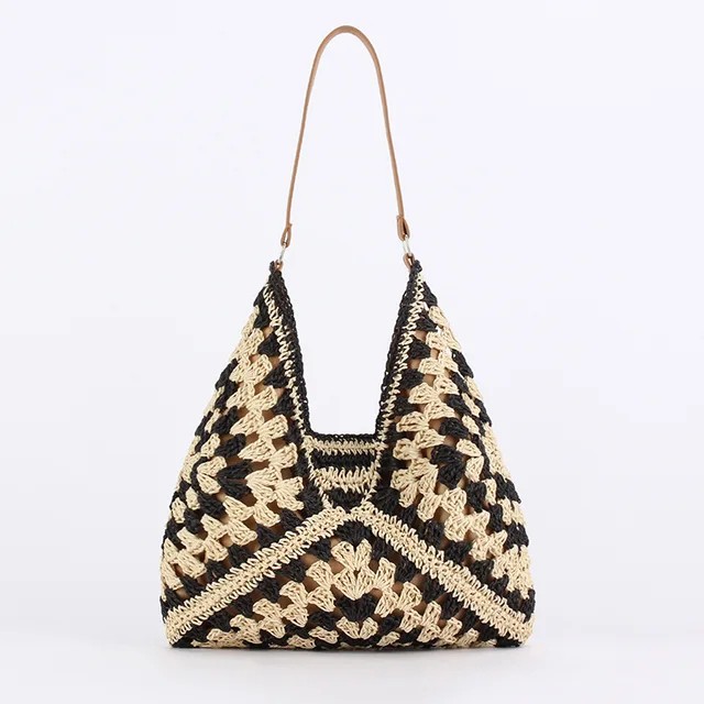 Women's Straw Tote Bag - Large Capacity Woven Shoulder Bag for Summer Beach, Casual Vintage Vacation Bag