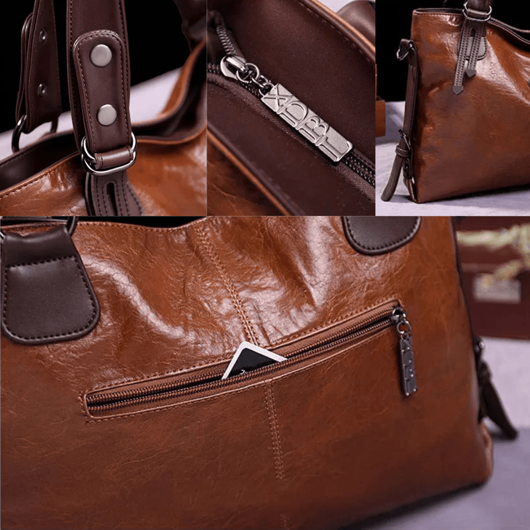 Elegant Soft Leather Tote Bag for Women – Large Vintage Shoulder & Crossbody Handbag – Brown, Black, Olive, Wine Red