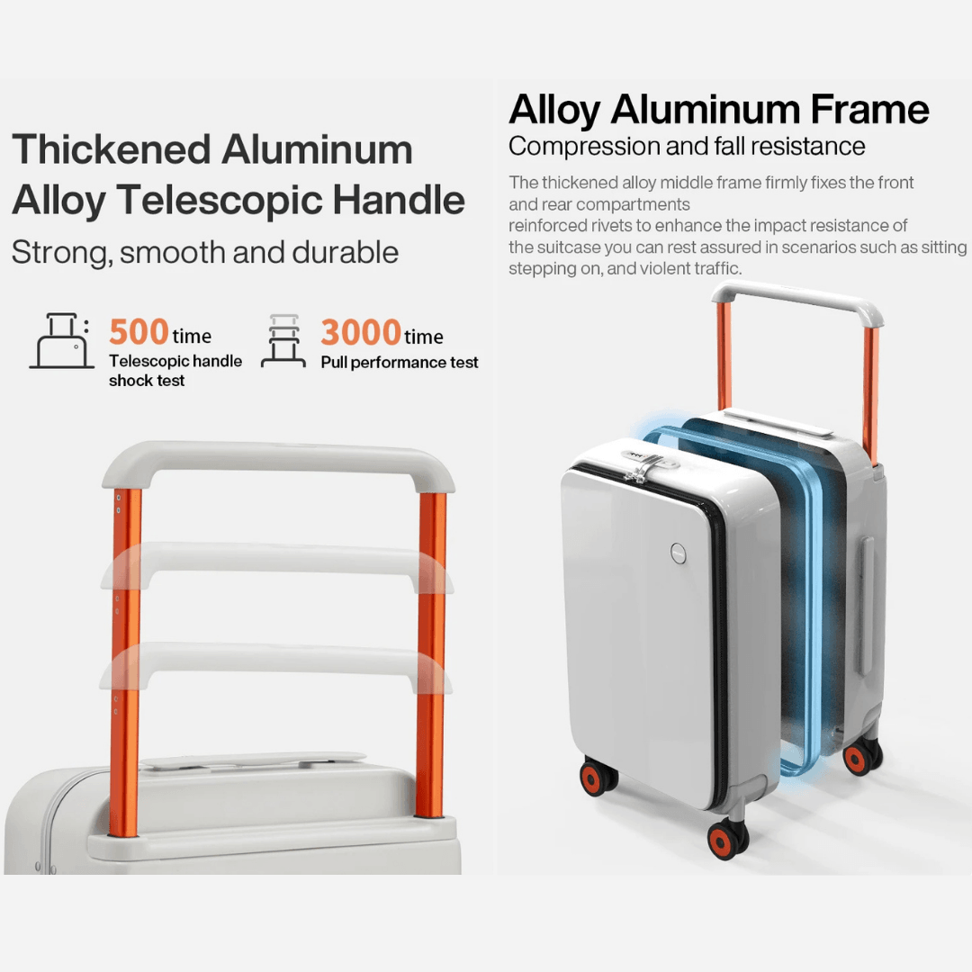 Multifunctional Carry-On Suitcase - Stylish Aluminum Frame, 20-Inch Capacity, Travel Ready - Available in Blue, Green, and Gray