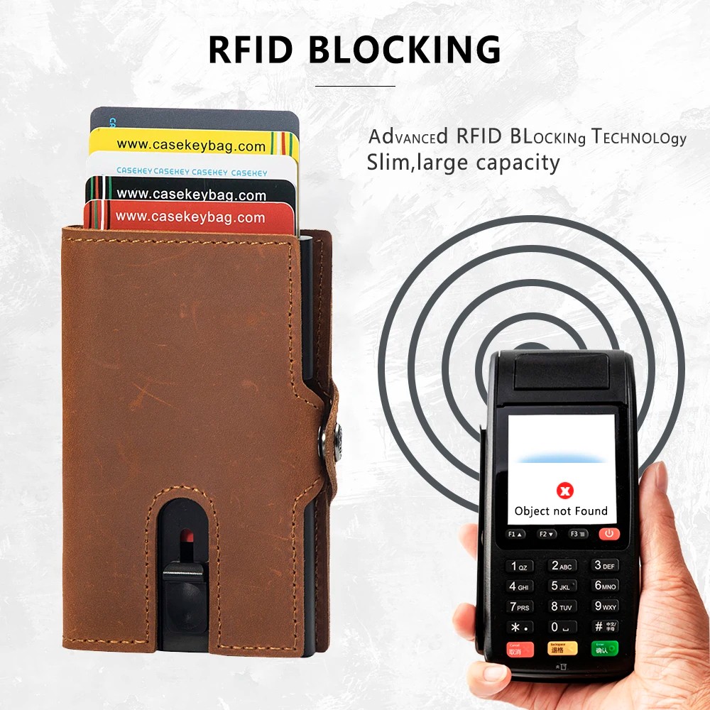 Genuine Leather RFID-Blocking Pop-Up Card Holder Wallet for Men - Available in Multiple Colors