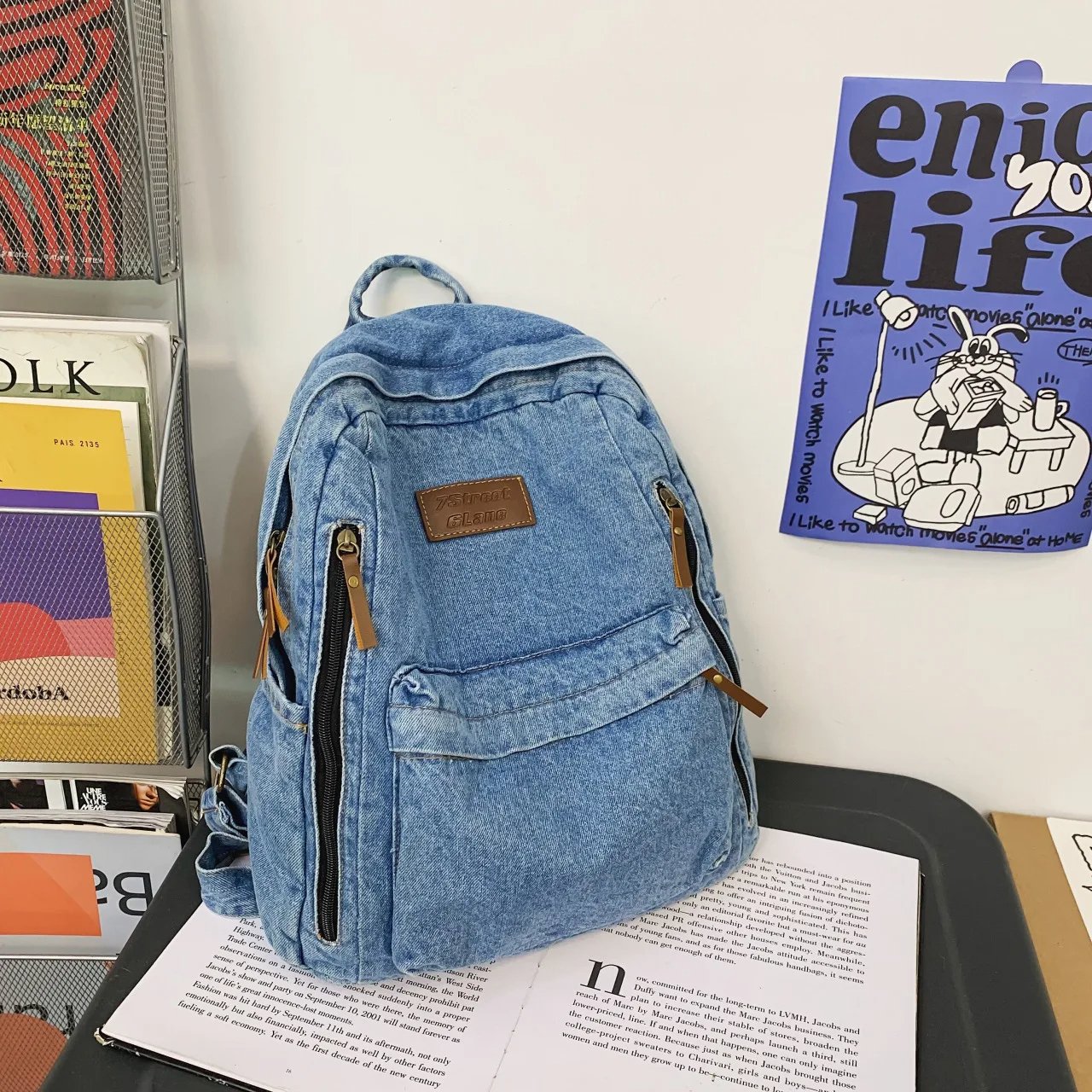 Trendy Denim School Backpack for Women – Large Capacity, Multi-Pocket Student Rucksack