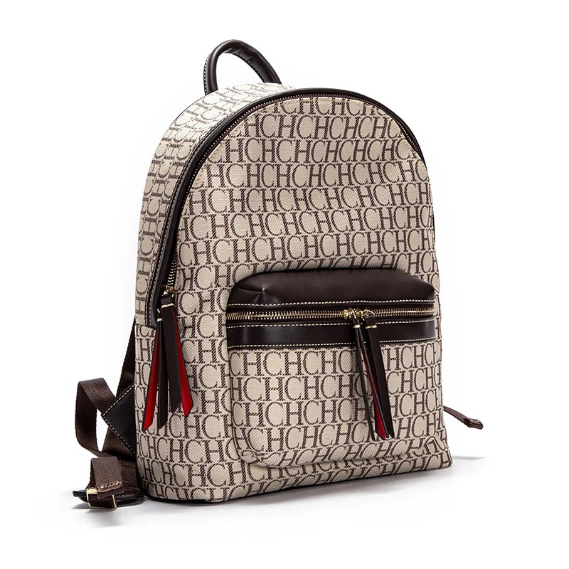 Luxury Monogram Jacquard Backpack for Men & Women – Stylish Commuter & Travel Bag with Leather Accents