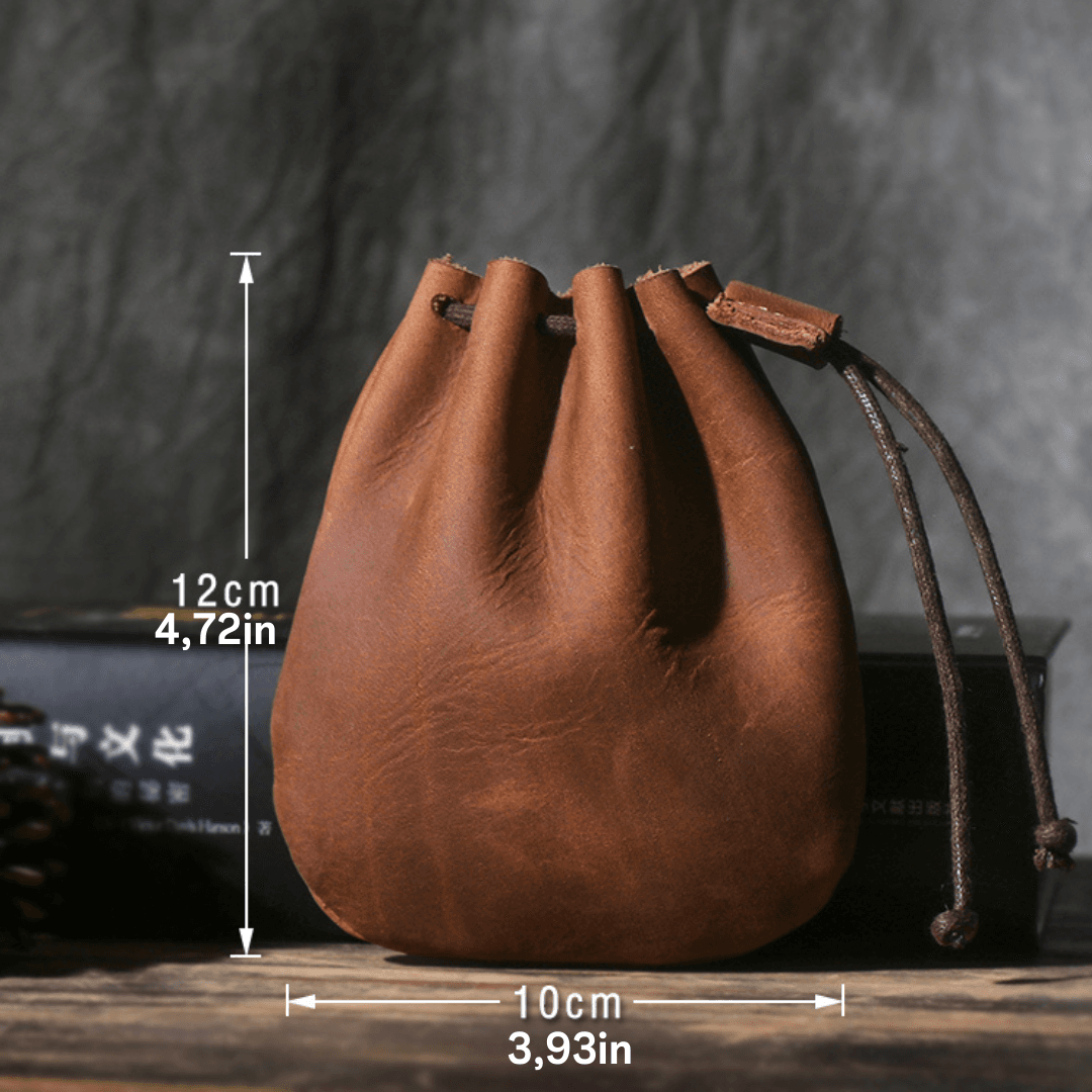 Vintage Leather Coin Purse – Genuine Handmade Drawstring Pouch for Men & Women, Compact Storage Bag – Brown, Black, Camel Colors