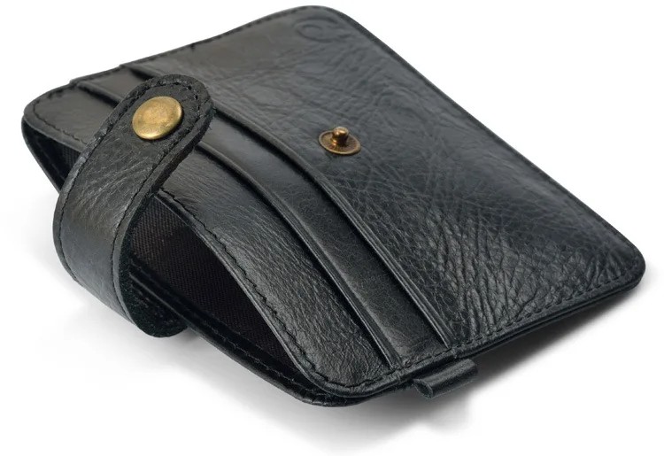 Men’s Genuine Leather Slim Wallet – Minimalist Card Holder with Snap Closure in Black and Brown