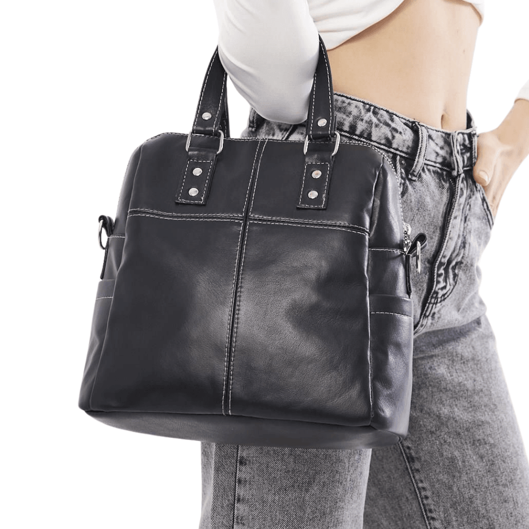 Bursa Prestige Handbag – Genuine Black Leather Shoulder Bag by HappyNear Exclusive