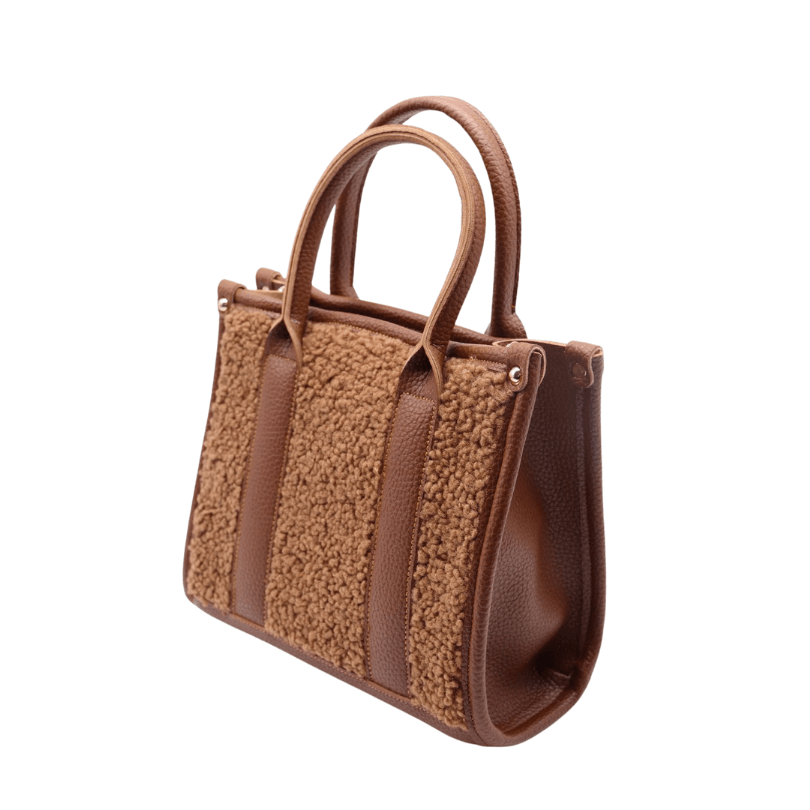 Palandoken Luxe Shearling Leather Handbag – Brown by HappyNear Exclusive