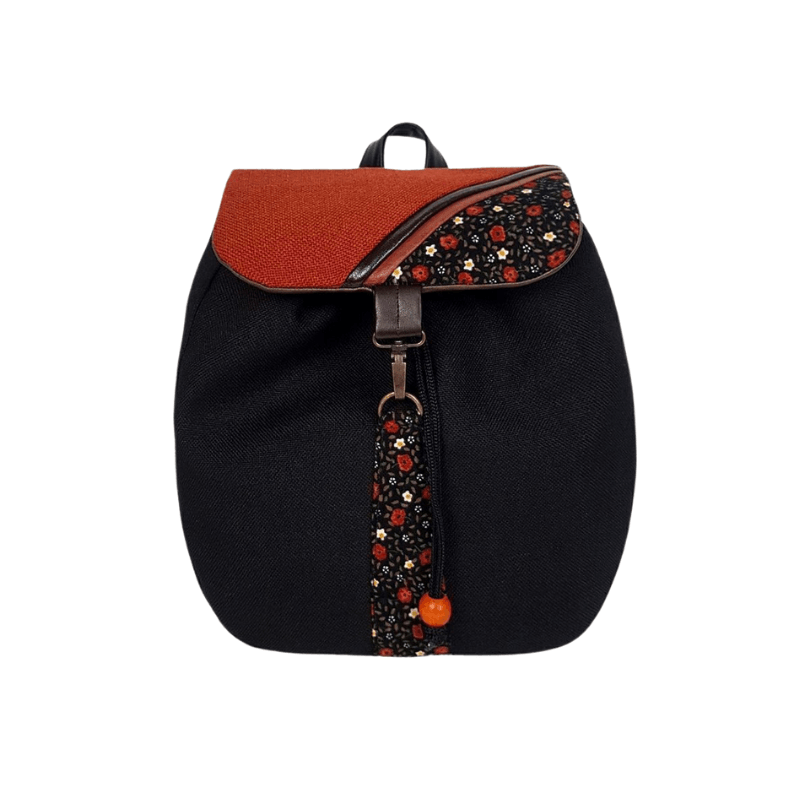 Manavgat Heritage Backpack – Handmade Black & Orange Designer Bag by HappyNear Exclusive