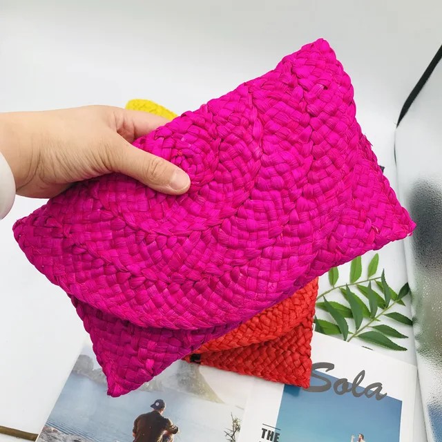 Handmade Woven Straw Clutch Bag – Colorful Summer Envelope Purse for Women