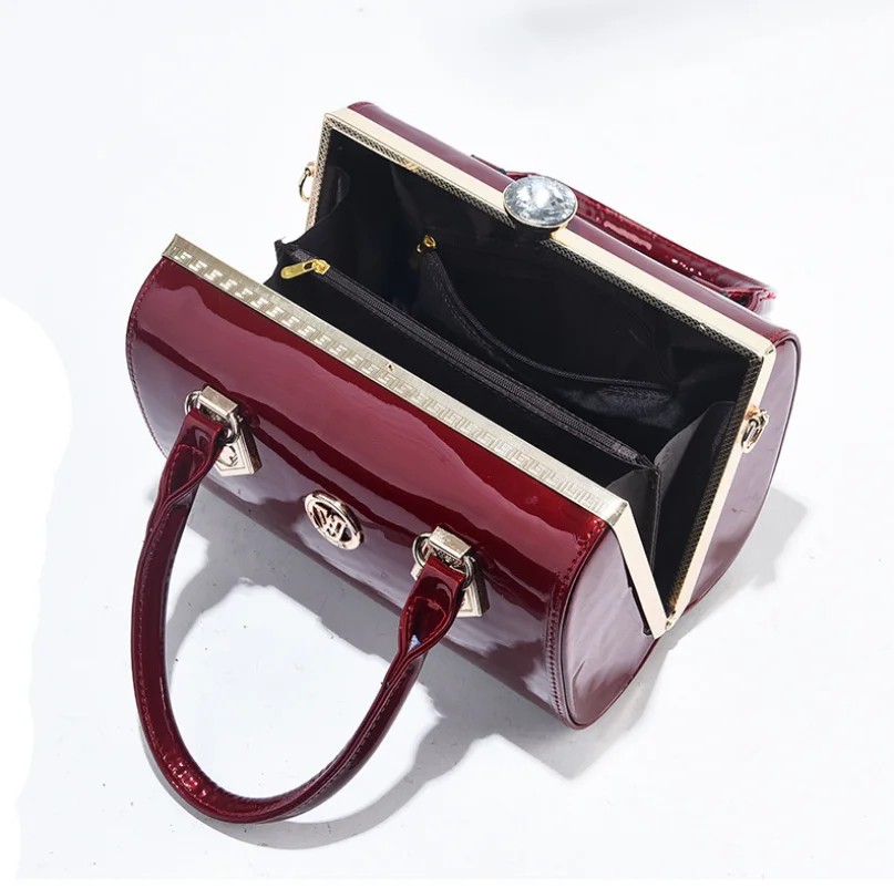 Glossy Patent Leather Women's Handbag - Luxury Brand Designer Shoulder Bag for Weddings & Parties