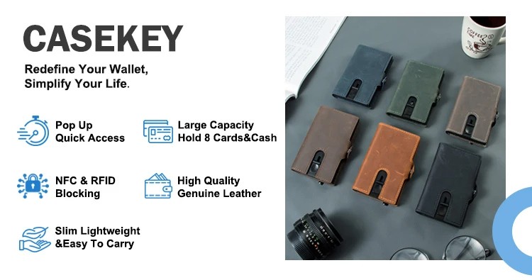 Genuine Leather RFID-Blocking Pop-Up Card Holder Wallet for Men - Available in Multiple Colors