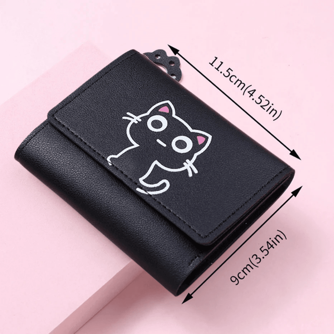 Women's Cute Cat Wallet - Small PU Leather Card Holder with Adorable Paw Charm - Multiple Colors Available