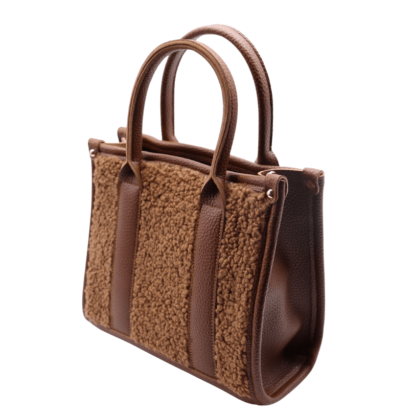 Palandoken Luxe Shearling Leather Handbag – Brown by HappyNear Exclusive