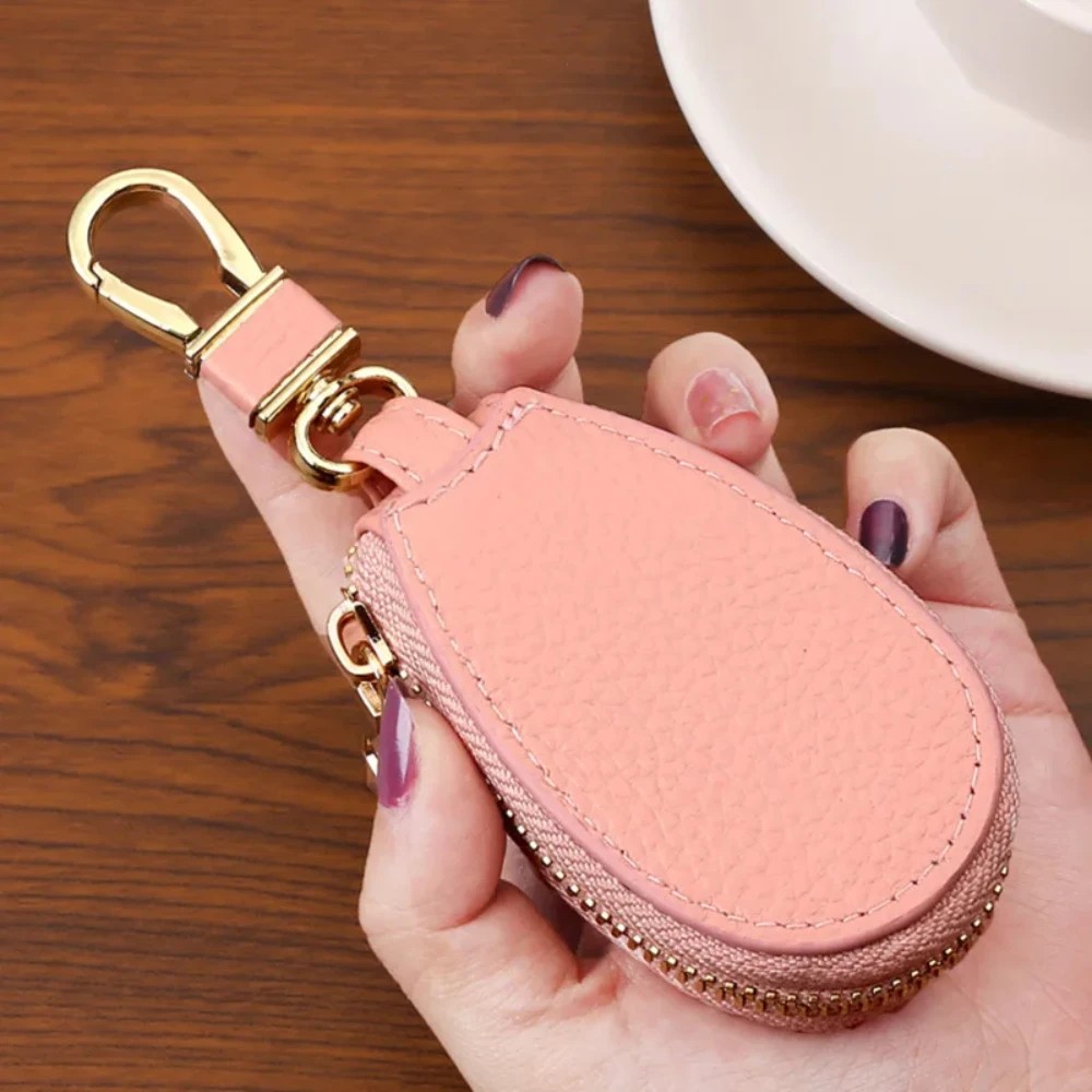 PU Leather Key Case with Zipper - Compact & Stylish Key Storage (Pink, Black, Red)