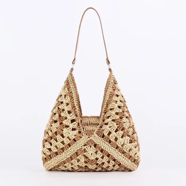 Women's Straw Tote Bag - Large Capacity Woven Shoulder Bag for Summer Beach, Casual Vintage Vacation Bag