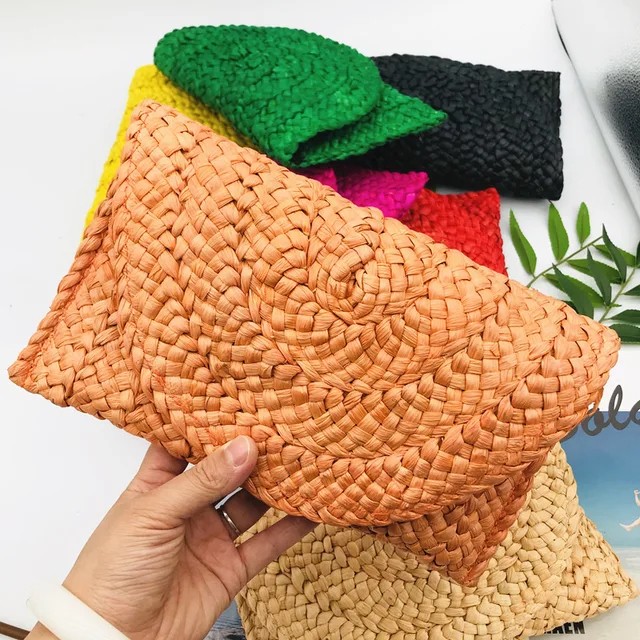 Handmade Woven Straw Clutch Bag – Colorful Summer Envelope Purse for Women