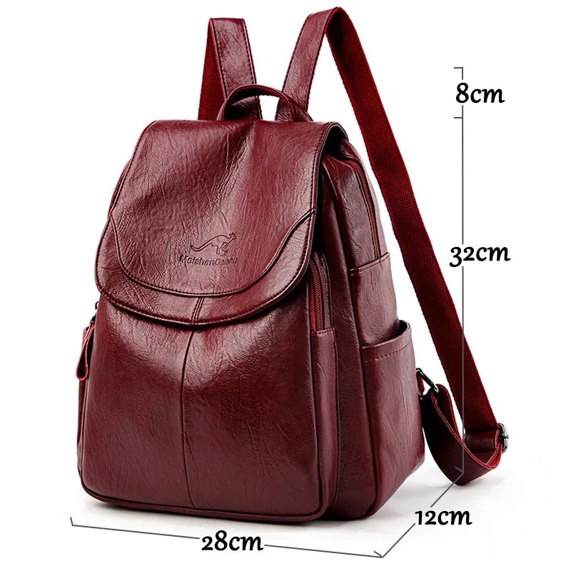 Vintage Soft Leather Backpack for Women - Chic & Casual, Perfect for Travel, School & Daily Use (Available in Black, Wine Red, Brown, Blue)