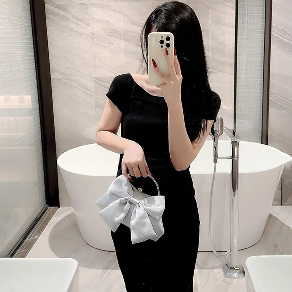 Elegant Silk Bowknot Evening Clutch – Banquet Shoulder Bag for Women