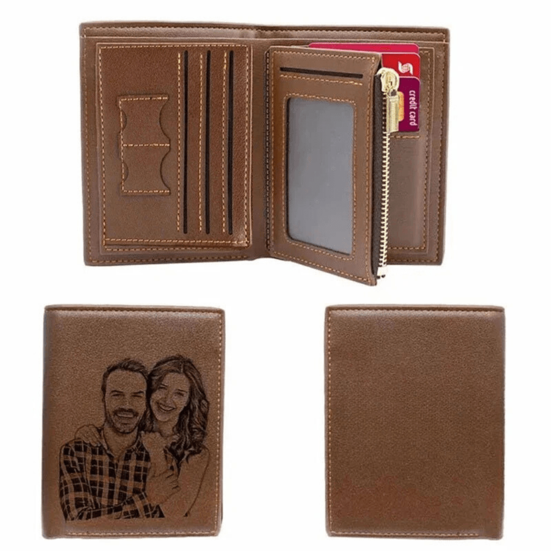 Personalized Men's PU Leather Wallet - Custom Engraved Picture Wallet - High Quality Luxury Father's Day Gift