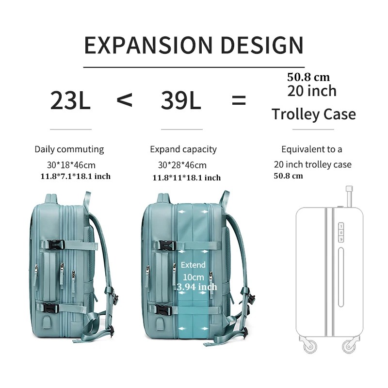 Expandable Waterproof 39L Travel Backpack with USB Charging Port, Large-Capacity Laptop Compartment, and Anti-Theft Design – Perfect for Men and Women