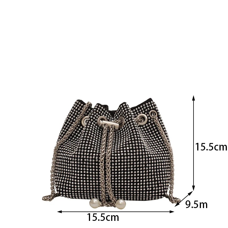 Luxury Rhinestone Bucket Bag for Women – Crossbody & Shoulder Chain Handbag, Sparkling Armpit Purse for Daily or Party Wear