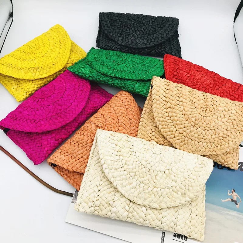 Handmade Woven Straw Clutch Bag – Colorful Summer Envelope Purse for Women