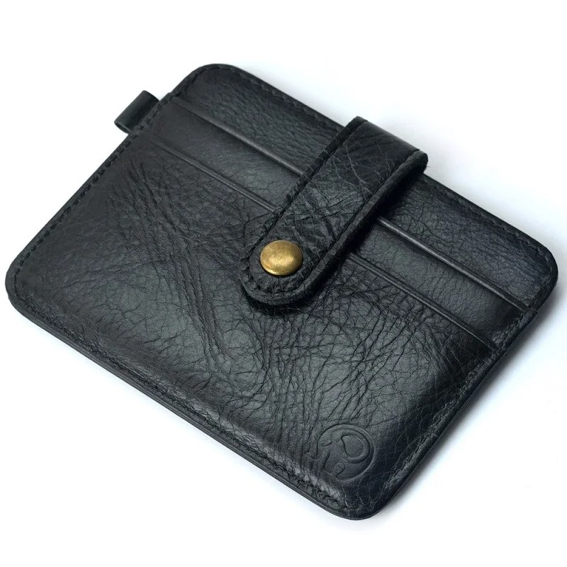 Men’s Genuine Leather Slim Wallet – Minimalist Card Holder with Snap Closure in Black and Brown