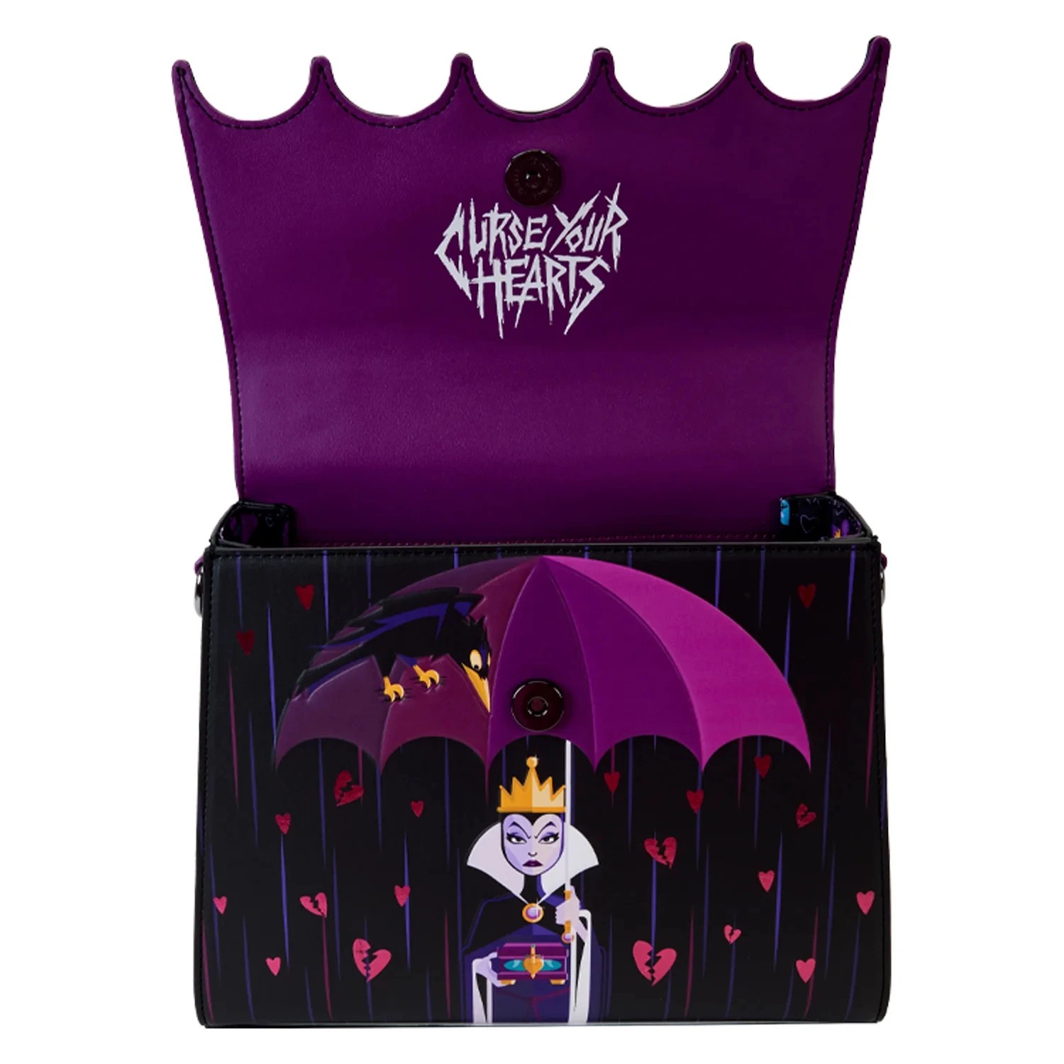 Villains Inspired PU Leather Handbag – Unique Evil Queen Design, Girls Fashion Crossbody Shoulder Bag, Black and Purple