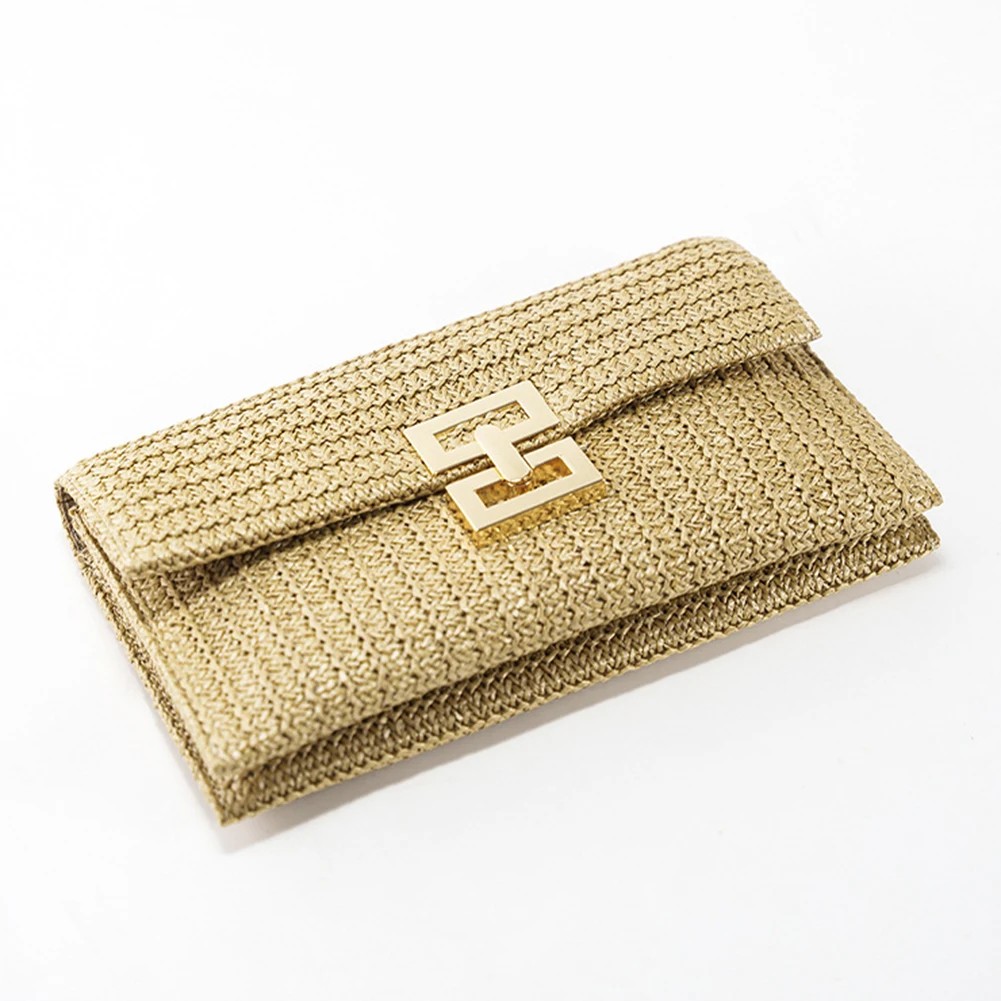 Straw Woven Clutch for Women – Raffia Crochet Beach Rattan Bag, Summer Party Wedding Evening Purse, Casual Luxury Handbag