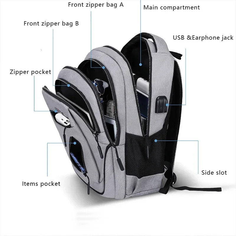 Large Capacity Waterproof Laptop Backpack with USB Charging – Durable Travel, Work & School Bag for Men & Women – Multiple Colors