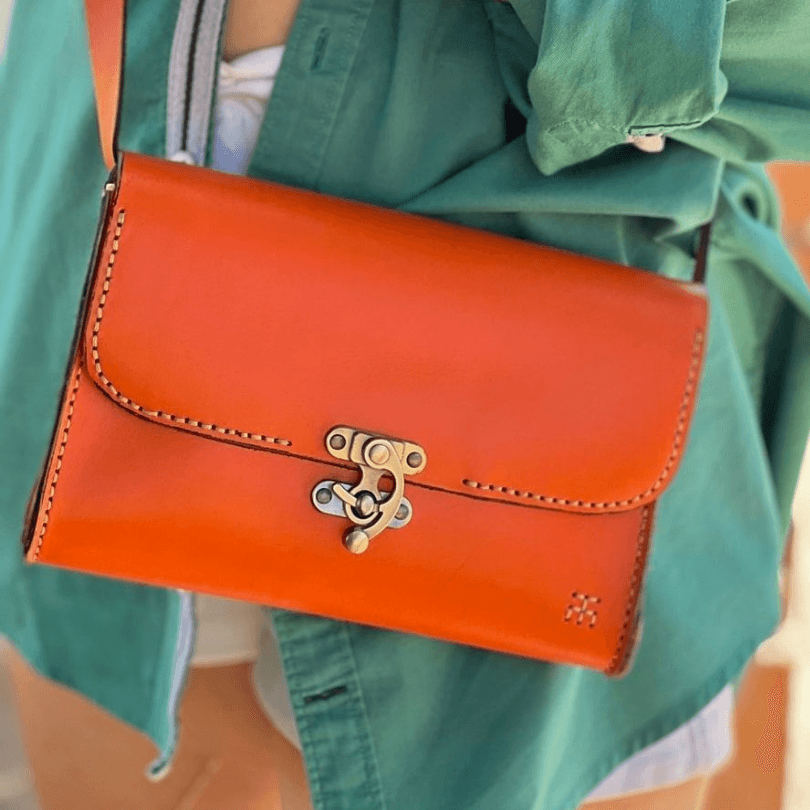 Kuşadası Heritage Crossbody – 100% Genuine Leather Handcrafted Shoulder Bag in Orange by HappyNear Exclusive