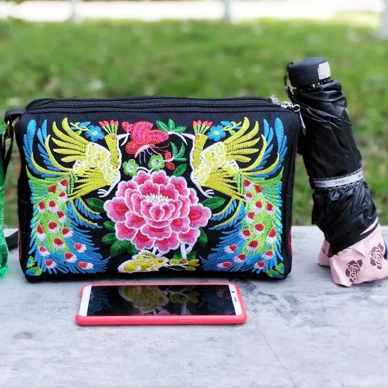 Women's Embroidered Flowers Nylon Crossbody Bag - Stylish Large Capacity Travel Shoulder Bag in Multicolor Flower