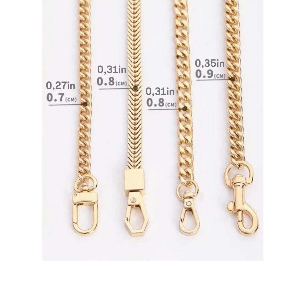 Golden Bag Chain Extension Strap - Crossbody, Shoulder, and Underarm Replacement Chain for Women's Handbags - Multiple Styles and Lengths Available (35.4", 39,3", 43,3",55,1")