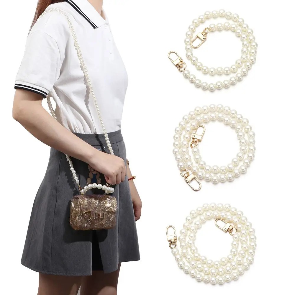 Elegant Pearl Bag Strap – 8/10mm Long Beaded Chain for Handbags & Shoulder Bags with Gold Clasps