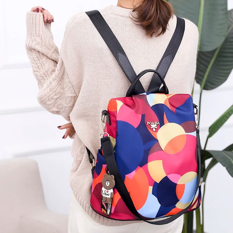 Multifunctional Anti-Theft Backpack for Women - Large Capacity, Lightweight Oxford Shoulder Bag - Colorful Print