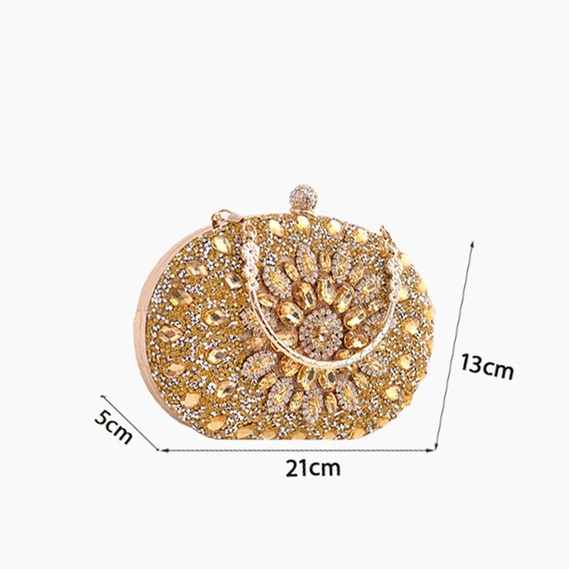 Luxury Flower Diamond Evening Clutch Bag for Women – Elegant Wedding and Party Handbag with Metal Handle & Chain