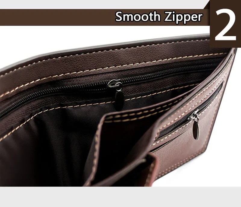 Men's Slim PU Leather Wallet with Zipper Coin Pocket - Lightweight Bifold Card Holder - Available in Blue, Light Brown, Dark Brown, Black