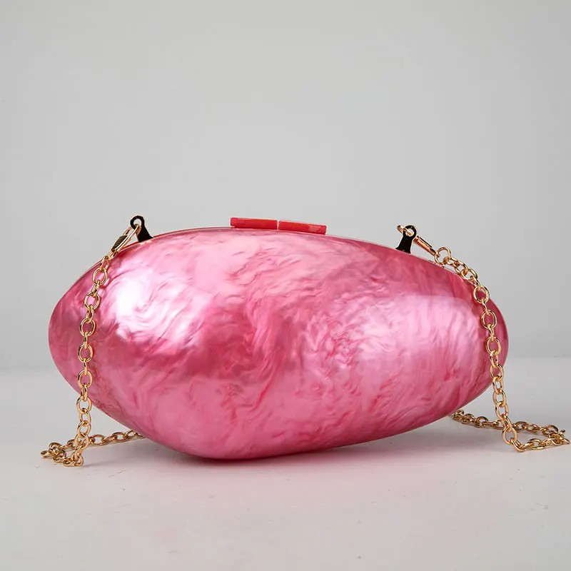 Luxury Pearl Acrylic Clutch – Designer Shell-Shaped Evening Bag with Chain Strap for Women